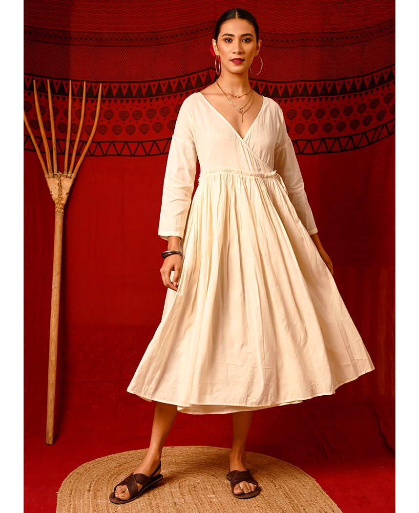 Angrakha Style White Printed Dress  Absolutely Desi