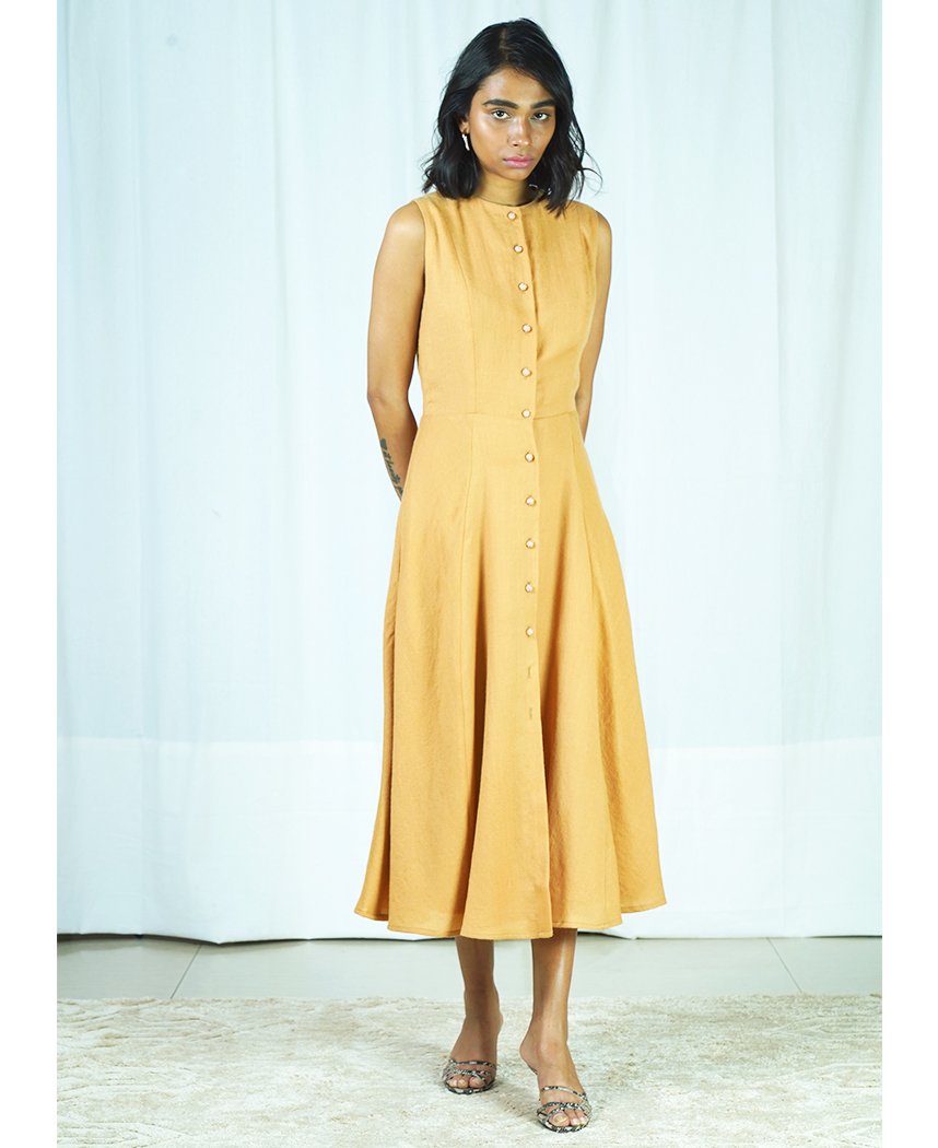 Embroidered Button Dress