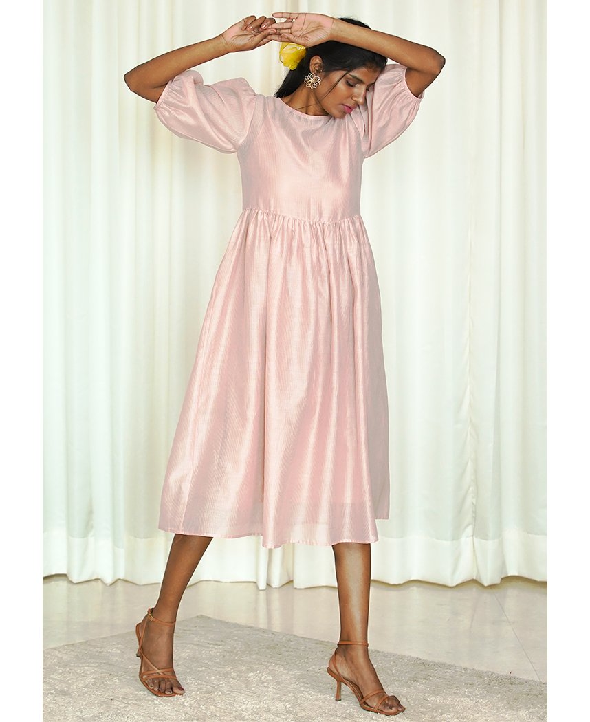 Gathered Chanderi Dress