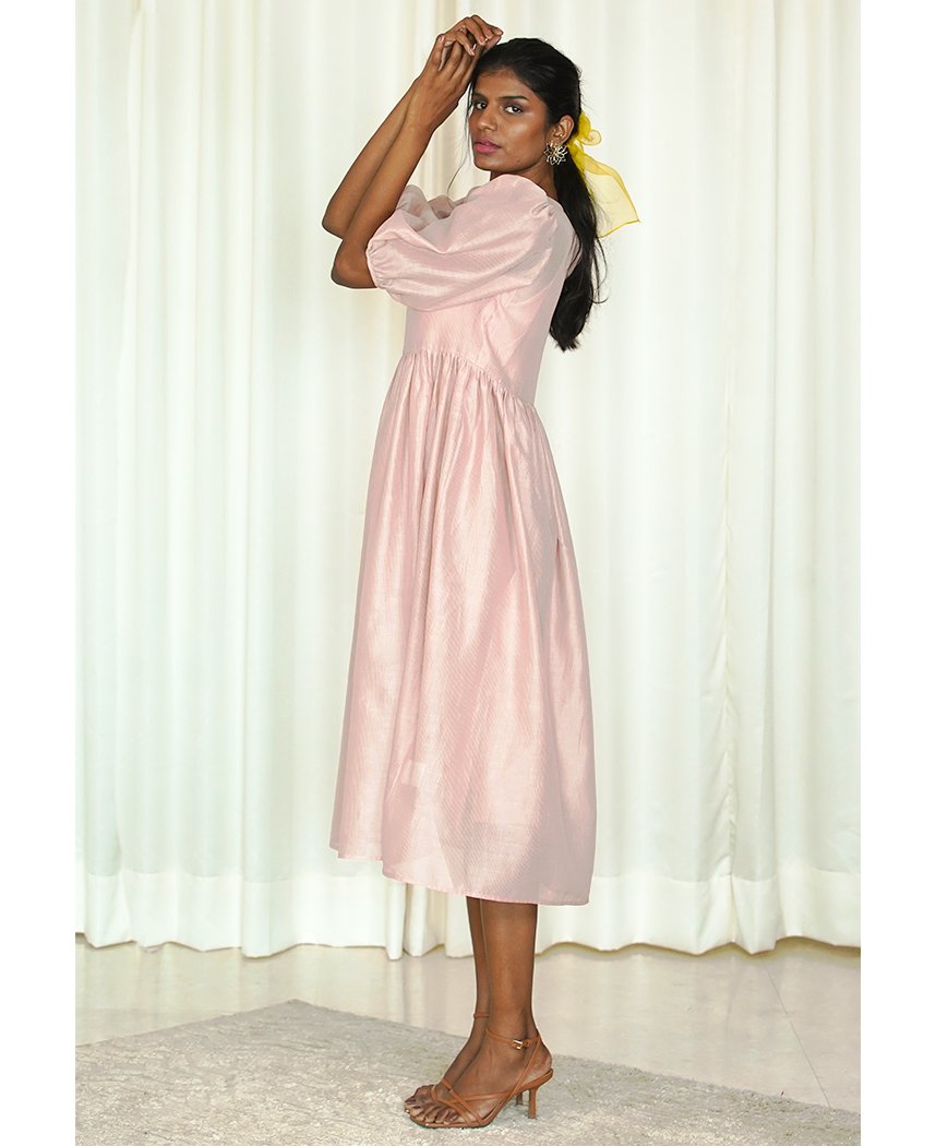 Gathered Chanderi Dress