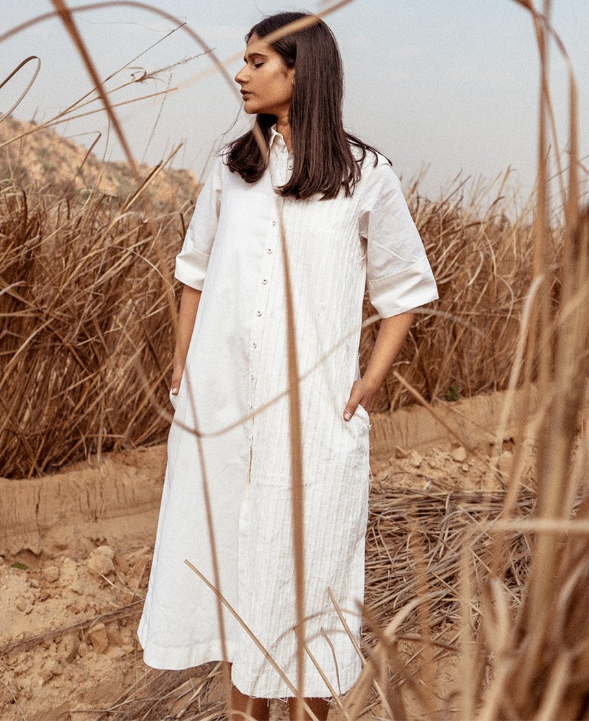 Half Stripe Shirt Dress