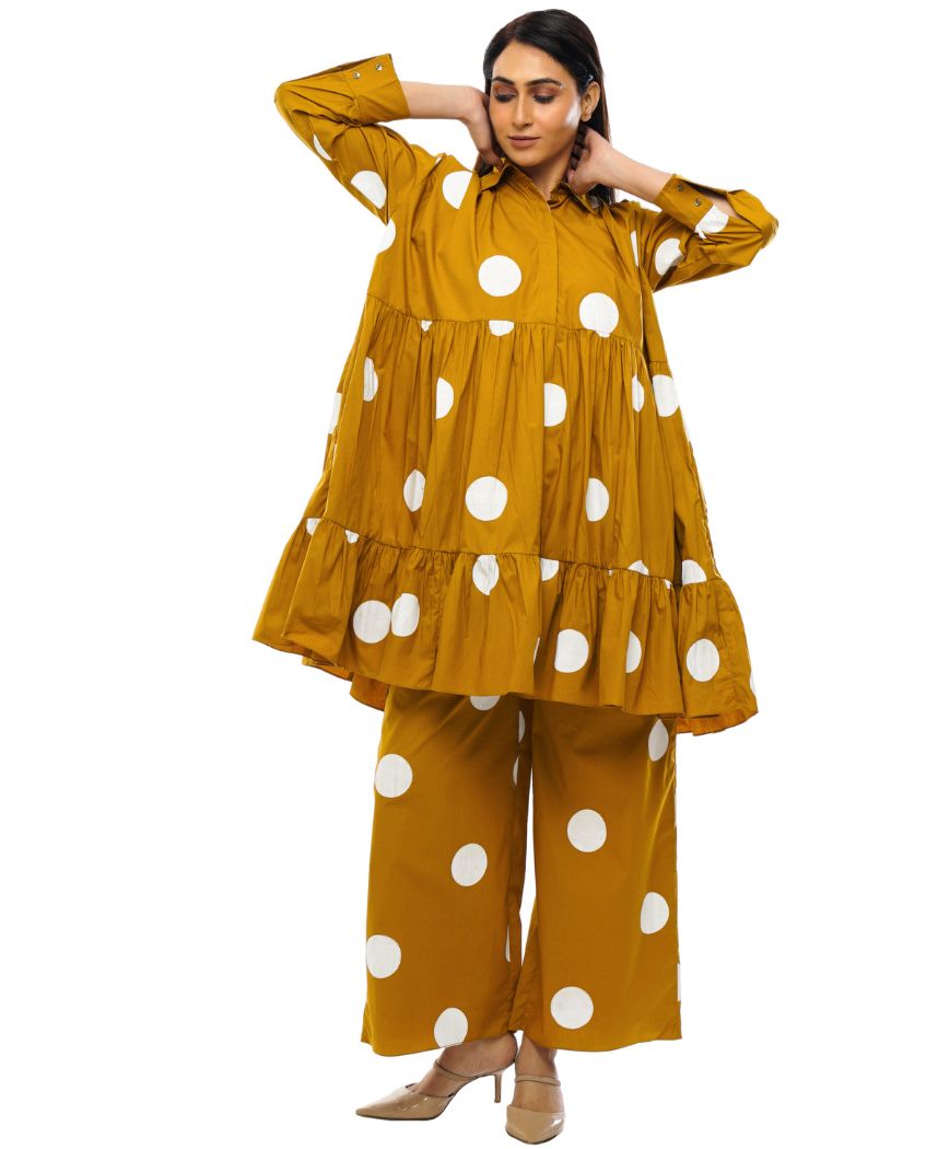 Mustard Polka Dress Set