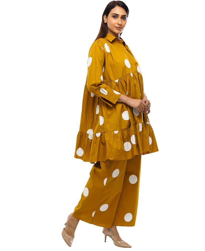 Mustard Polka Dress Set