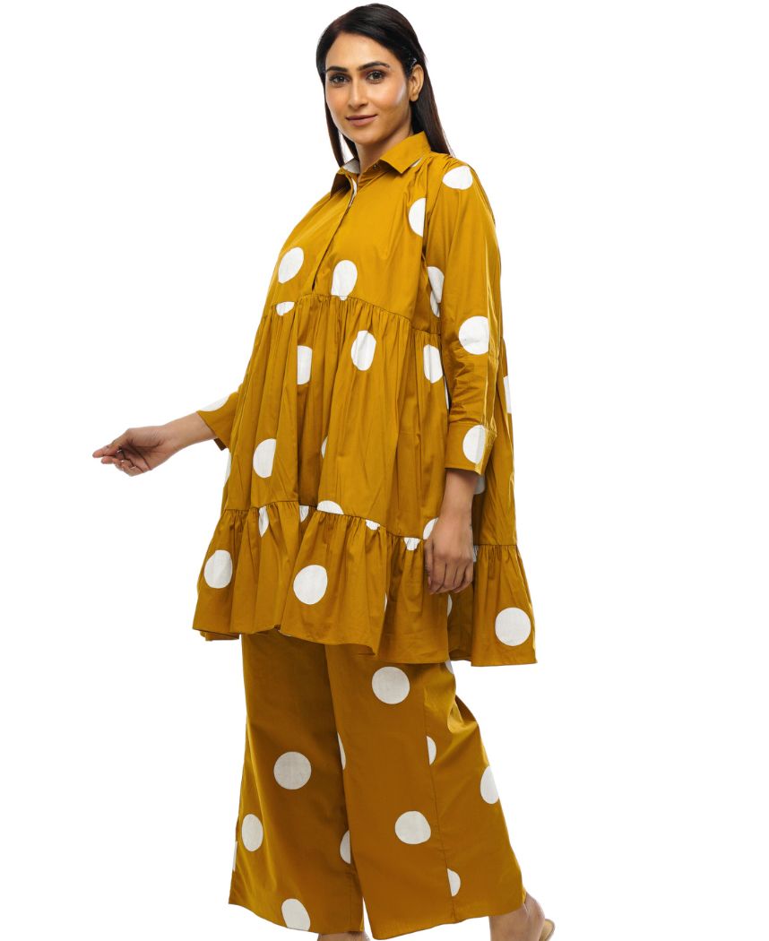 Mustard Polka Dress Set