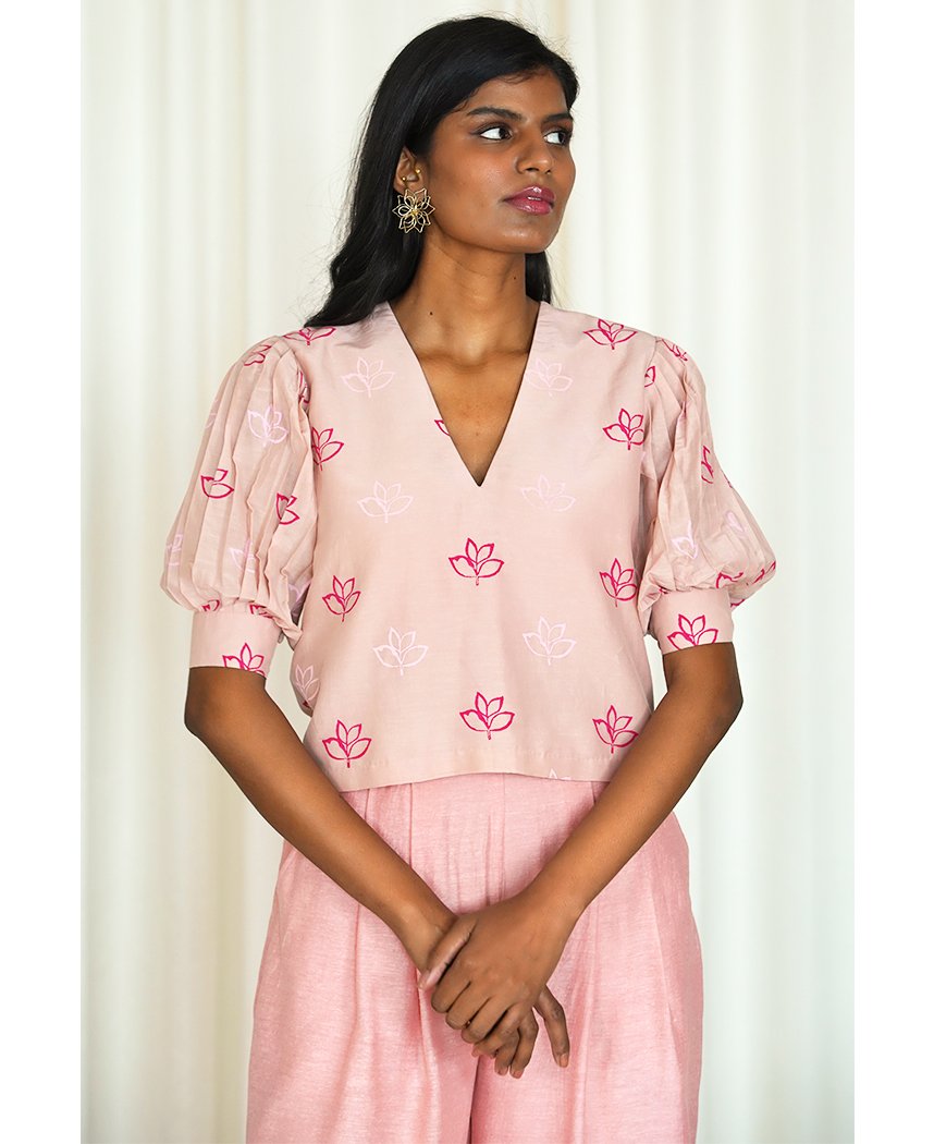 Pleated Floral Blouse