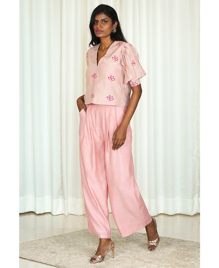 Pleated Floral Blouse