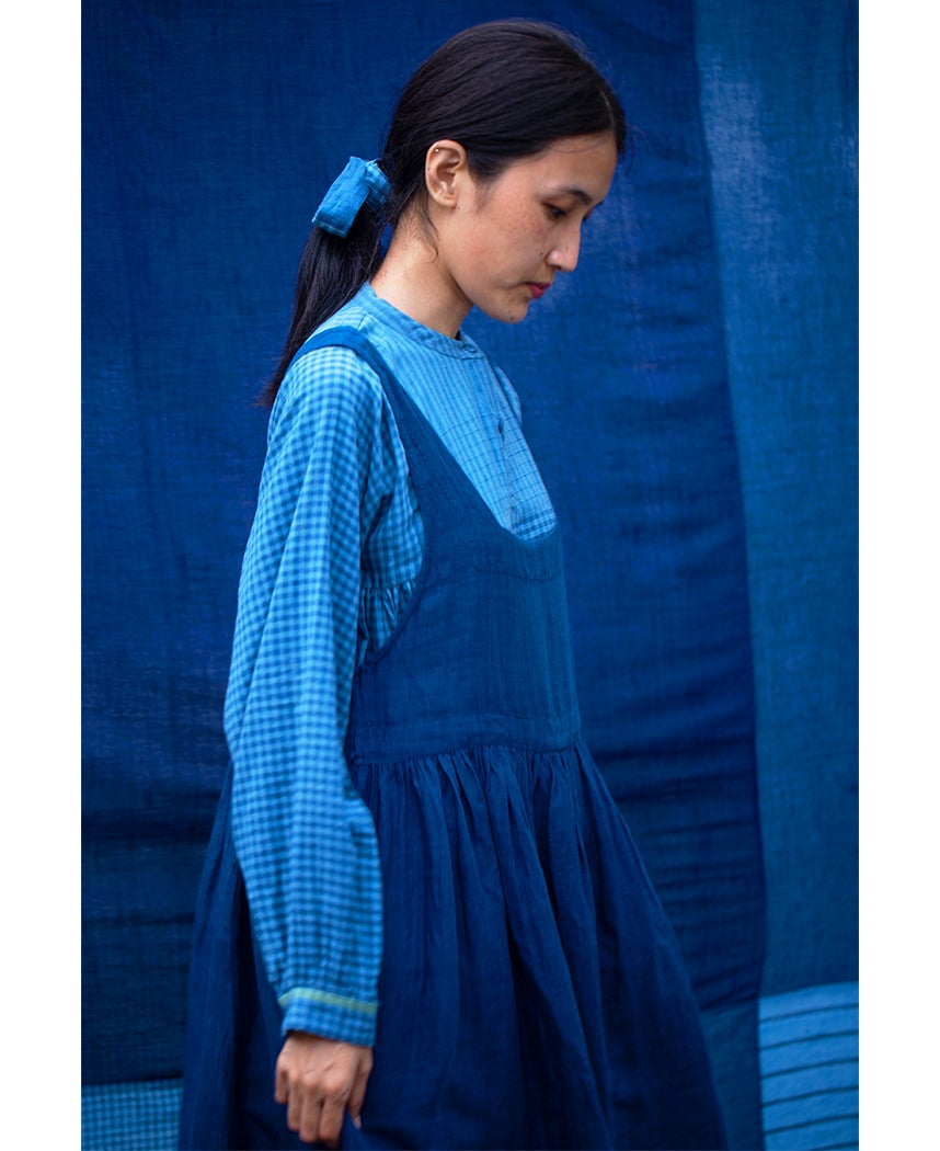 Blue Adjustable Straps Denim Overall Dress Non stretch Patch - Temu