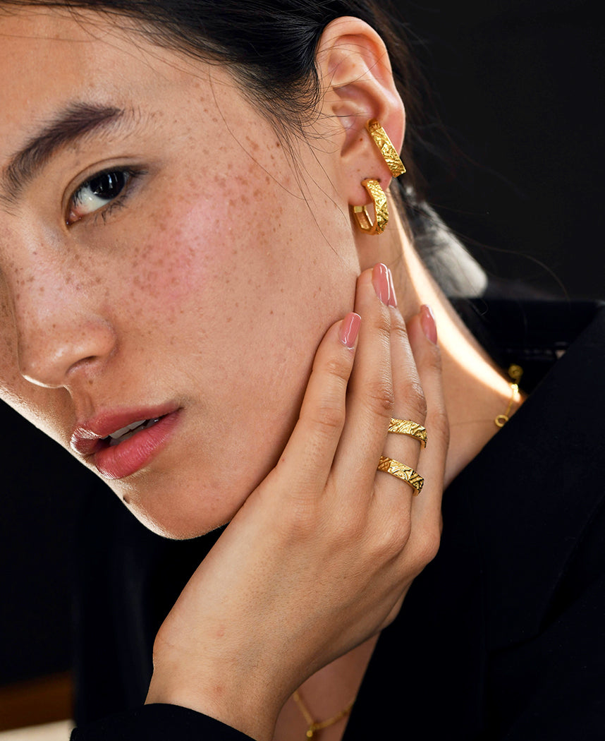 Textured Hexagon Hoops