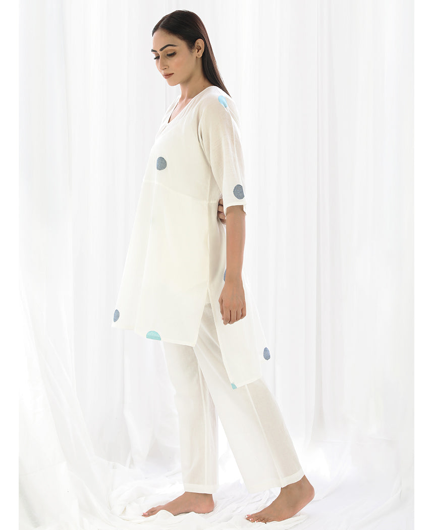 V Neck Polka Scarf Set